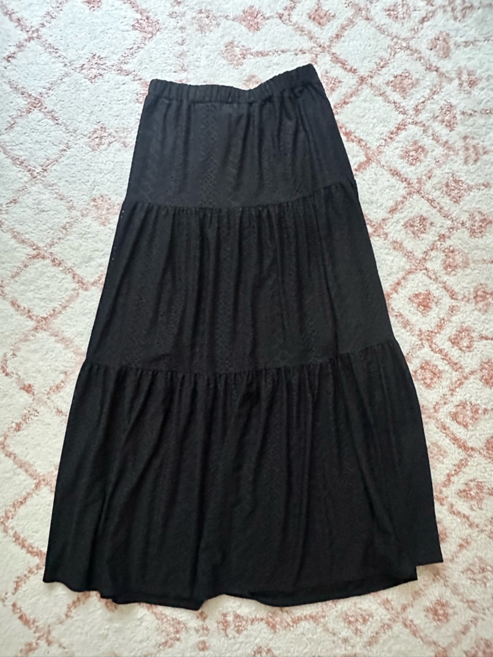 Black Eyelet Tiered Maxi Skirt